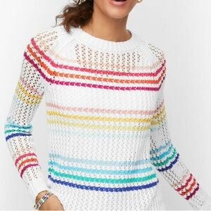 Talbots Raglan Multicolor‎ Striped Crew Neck Open Knit Cotton Sweater
